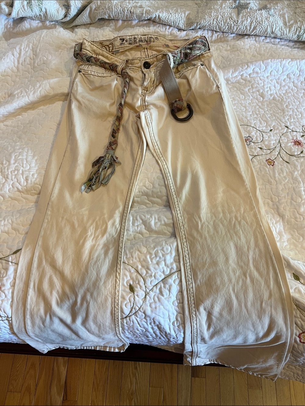 Cream  very light 100% cotton sort of Jeans with Fabric Belt